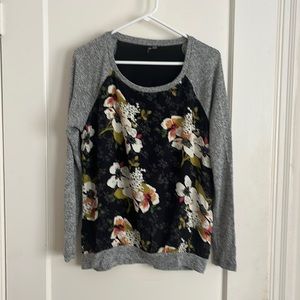 Stunning Mixed Material Floral Sweater by Kut